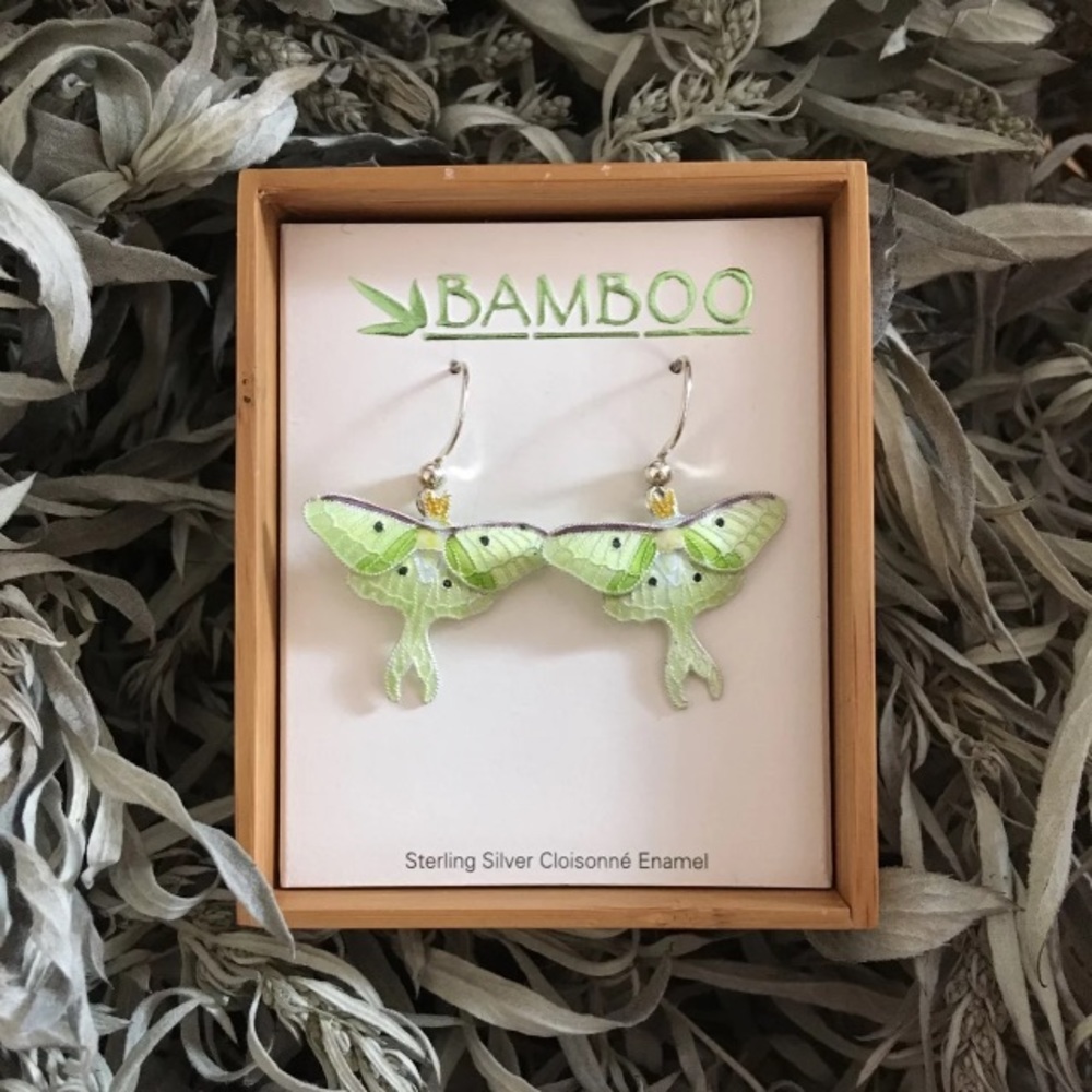 SOLD Luna Moth earrings. Sterling silver by Bamboo
